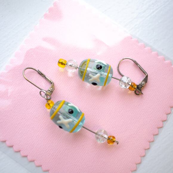 Vintage Glass Hand Painted Earrings - Picture 2 of 4